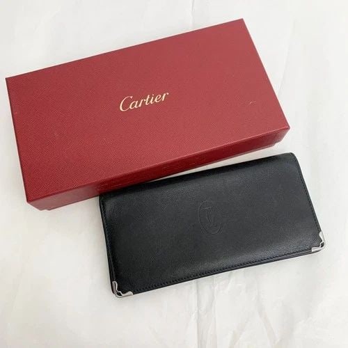 AUTHENTIC CARTIER BLACK WALLET LEATHER DECOR LOGO CLUTCH STYLE THIN FOLD: AUTHENTIC CARTIER BLACK WALLET LEATHER DECOR LOGO CLUTCH STYLE THIN FOLD AUTHENTIC CARTIER BLACK WALLET LEATHER DECOR LOGO CLUTCH STYLE THIN FOLD Double C Decor Fold, Multi Pockets, Zip Pocket Width: 