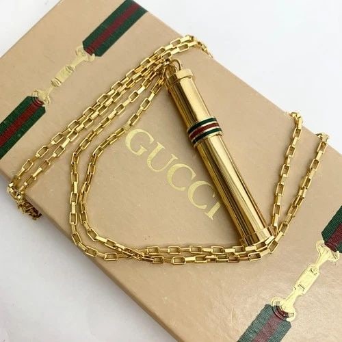AUTHENTIC GUCCI BAR NECKLACE GOLD PLATED WEB STRIPE VINTAGE CHAIN JEWELRY (1 of 2)