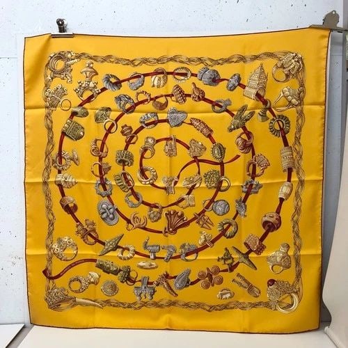 AUTHENTIC HERMES SCARF ALLIANCES DU MONDE 90CM ORANGE FAIVRE 100% SILK CARRE (1 of 2)