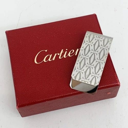 AUTHENTIC CARTIER DOUBLE DECOR LOGO MONEY CLIP SIGNATURE SP SILVER ACCESSORY (1 of 2)
