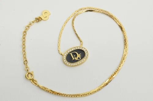 AUTHENTIC CHRISTIAN DIOR NECKLACE BLACK OVAL SIGNATURE LOGO GP RHINESTONE CHARM: AUTHENTIC CHRISTIAN DIOR NECKLACE BLACK OVAL SIGNATURE LOGO GP RHINESTONE CHARM Authentic Christian Dior Necklace Black Oval Signature Logo GP Rhinestone Charm AUTHENTIC CHRISTIAN DIOR NECKLACE BLACK 