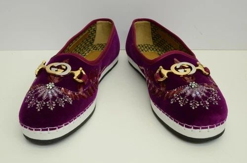 AUTHENTIC GUCCI VELVET SHOES CRYSTAL HORSEBIT PURPLE GP LOAFER 474882 FASF0 5262 (1 of 2)