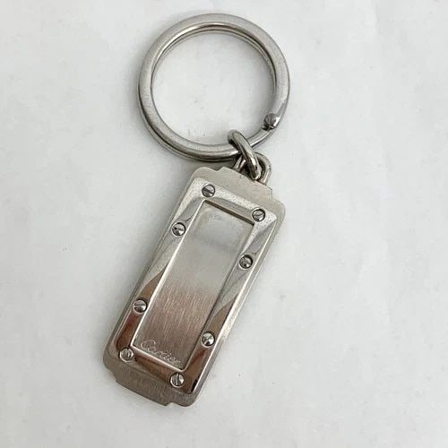AUTHENTIC CARTIER STAINLESS STEEL GALBEE KEYCHAIN SILVER TAG DOTTED BORDER RING (1 of 2)