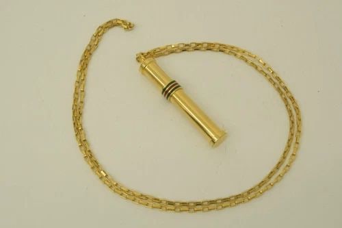 AUTHENTIC GUCCI CYLINDER CHARM NECKLACE GP WEB STRIPE CHAIN JEWELRY ACCESSORY (1 of 2)