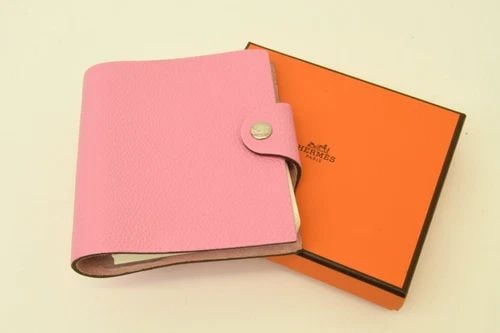 AUTHENTIC HERMES PINK LEATHER CLIP RING BOOKLET FOLD RULER HOME OFFICE ACCESSORY (1 of 2)