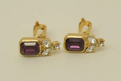 AUTHENTIC CHRISTIAN DIOR PINK GEMSTONE CLIP EARRINGS GP JEWELRY ACCESSORIES VTG (1 of 2)