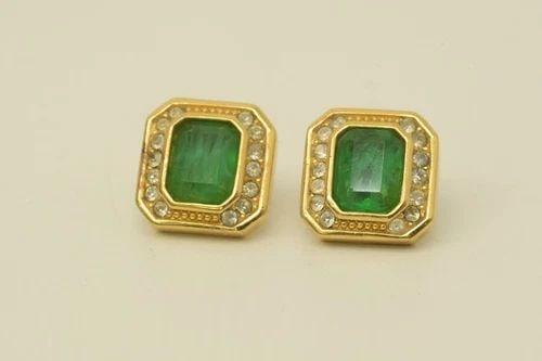 AUTHENTIC CHRISTIAN DIOR PIERCED EARRINGS GREEN GEMSTONE RHINESTONE GP JEWELRY: AUTHENTIC CHRISTIAN DIOR PIERCED EARRINGS GREEN GEMSTONE RHINESTONE GP JEWELRY Authentic Christian Dior Pierced Earrings Green Gemstone Rhinestone GP Jewelry Jewelry Accessories Ladies, Womens, Female