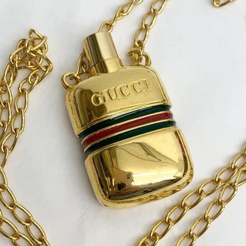 AUTHENTIC GUCCI FLASK CHARM NECKLACE GP WEB STRIPE CHAIN JEWELRY ACCESSORY (1 of 2)