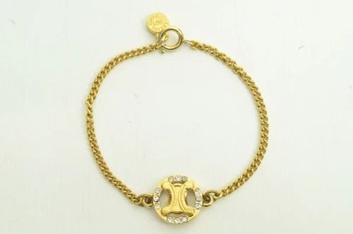 AUTHENTIC CELINE CIRCLE CHARM BRACELET GP CHAIN RHINESTONE EMBLEM LOGO JEWELRY (1 of 2)