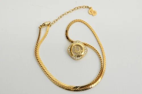AUTHENTIC CHRISTIAN DIOR NECKLACE SIGNATURE MONOGRAM RHINESTONE DIAMOND GP CHARM: AUTHENTIC CHRISTIAN DIOR NECKLACE SIGNATURE MONOGRAM RHINESTONE DIAMOND GP CHARM Authentic Christian Dior Necklace Signature Monogram Rhinestone Diamond GP Charm AUTHENTIC CHRISTIAN DIOR NECKLACE SIGN