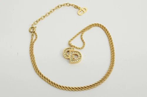 AUTHENTIC CHRISTIAN DIOR NECKLACE CD LOGO THIN CHAIN GP RHINESTONE CHARM CHAIN 2: AUTHENTIC CHRISTIAN DIOR NECKLACE CD LOGO THIN CHAIN GP RHINESTONE CHARM CHAIN 2 Authentic Christian Dior Necklace CD Logo Thin Chain GP Rhinestone Charm Chain 2 AUTHENTIC CHRISTIAN DIOR NECKLACE CD L