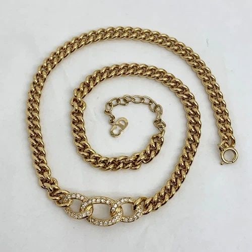 AUTHENTIC CHRISTIAN DIOR RHINESTONE LINK NECKLACE GP CHAIN JEWELRY ACCESSORY 2 (1 of 2)