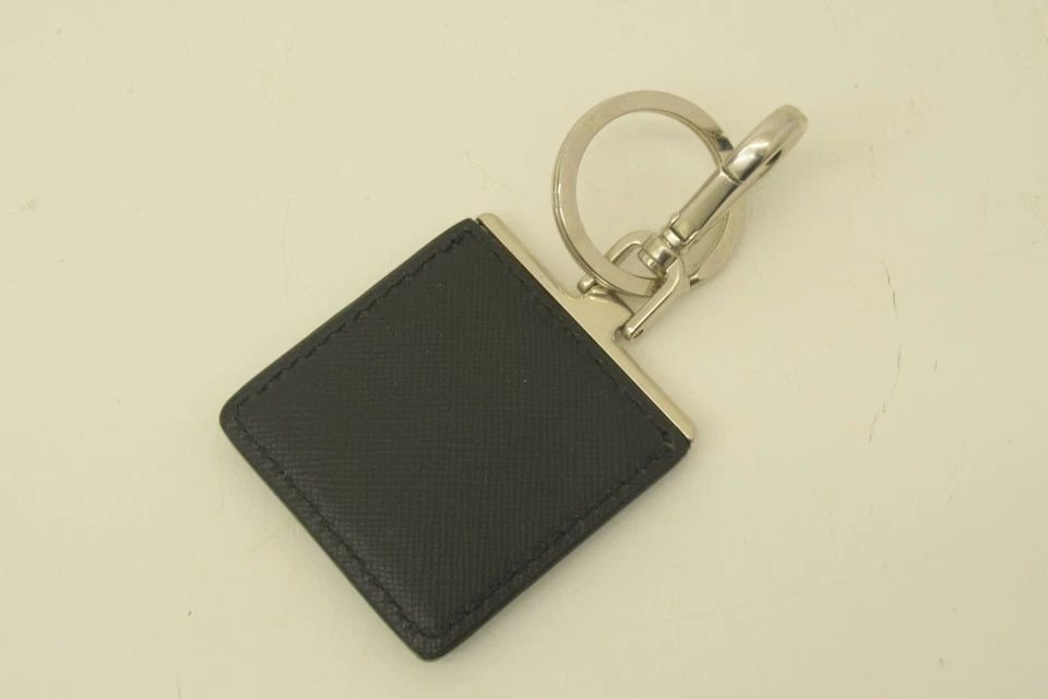 AUTHENTIC PRADA LEATHER KEYCHAIN SP CAR LOGO SILVER DANGLE BAG ACCESSORY - 2
