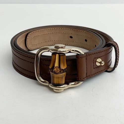 AUTHENTIC GUCCI BAMBOO BUCKLE BELT 80/32 BROWN SP WOOD TOGGLE LEATHER ACCESSORY (1 of 2)