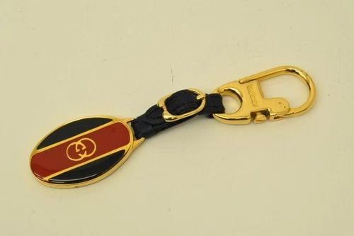 AUTHENTIC GUCCI RED STRIPE NAVY GG OVAL GP KEYCHAIN ACCESSORY LEATHER STRAP 3 (1 of 2)