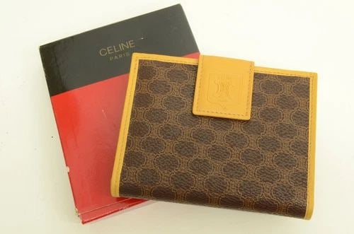 AUTHENTIC CELINE MONOGRAM LEATHER WALLET LOGO COIN CASE BROWN GP VINTAGE CANVAS (1 of 2)