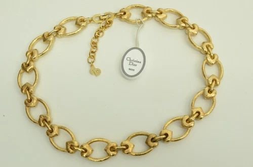 AUTHENTIC CHRISTIAN DIOR VTG NECKLACE GP OVAL LOOP LINK BIJOUX JEWELRY ACCESORY (1 of 2)