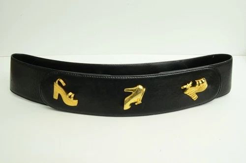 AUTHENTIC SALVATORE FERRAGAMO BELT BLACK LEATHER GP SHOE EMBLEM ACCESSORY (1 of 2)