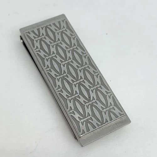 AUTHENTIC CARTIER DOUBLE C DECOR LOGO MONEY CLIP STAINLESS SS SILVER ACCESSORY (1 of 2)