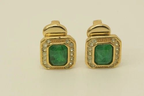 AUTHENTIC CHRISTIAN DIOR CLIP ON EARRINGS GREEN GEMSTONE RHINESTONE GP JEWLERY: AUTHENTIC CHRISTIAN DIOR CLIP ON EARRINGS GREEN GEMSTONE RHINESTONE GP JEWLERY Authentic Christian Dior Clip On Earrings Green Gemstone Rhinestone GP Jewlery Jewelry Accessories Ladies, Womens, Female