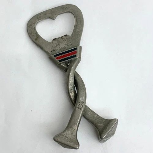AUTHENTIC GUCCI BOTTLE OPENER SILVER PLATED WEB STRIPE HOME KITCHEN COLLECTIBLE (1 of 2)
