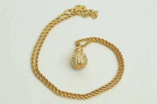 AUTHENTIC CHRISTIAN DIOR CHAIN NECKLACE GOLD RHINESTONE BALL CHARM JEWELRY GP (1 of 2)