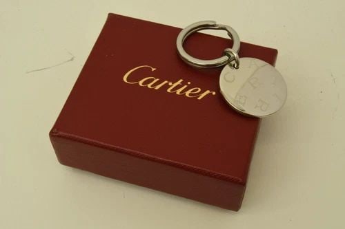AUTHENTIC CARTIER SP LETTER ROUND TAG SILVER PLATED KEYCHAIN ACCESSORY CHARM (1 of 2)