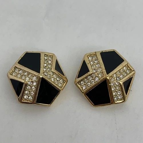 AUTHENTIC CHRISTIAN DIOR CLIP ON EARRINGS GP ENAMEL RHINESTONE HEXAGON JEWELRY: AUTHENTIC CHRISTIAN DIOR CLIP ON EARRINGS GP ENAMEL RHINESTONE HEXAGON JEWELRY AUTHENTIC CHRISTIAN DIOR CLIP ON EARRINGS GP ENAMEL RHINESTONE HEXAGON JEWELRY