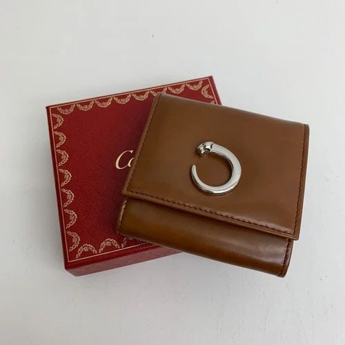 AUTHENTIC CARTIER PANTAIL LEATHER WALLET CLIP FOLD BROWN PANTHER SP COIN POUCH: AUTHENTIC CARTIER PANTAIL LEATHER WALLET CLIP FOLD BROWN PANTHER SP COIN POUCH Authentic Cartier Pantail Leather Wallet Clip Fold Brown Panther SP Coin Pouch Logo, Panther, Pantail Clip Closure, Coin 
