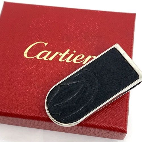 AUTHENTIC CARTIER DOUBLE C DECOR LOGO MONEY CLIP SS BLACK LEATHER ACCESSORY 2 (1 of 2)