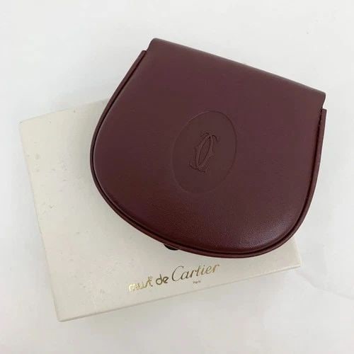 AUTHENTIC CARTIER VINTAGE LEATHER HALF CIRCLE COIN CASE WALLET BURGUNDY DECOR (1 of 2)