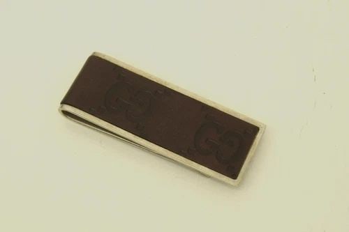 AUTHENTIC GUCCI LEATHER LOGO BROWN GUCCISSIMA MONEY CLIP SILVER PLATED ACCESSORY (1 of 2)