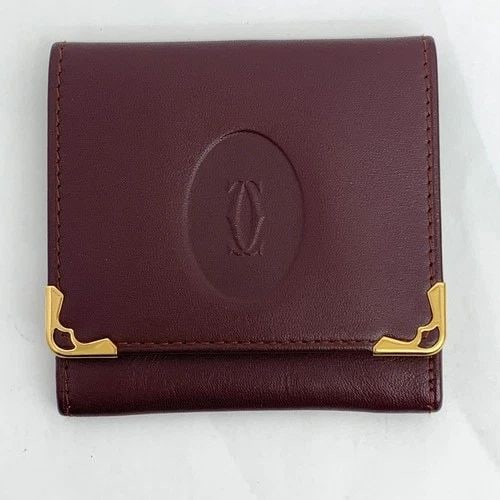 AUTHENTIC CARTIER VINTAGE LEATHER DOUBLE C DECOR WALLET COIN CASE BURGUNDY 2: AUTHENTIC CARTIER VINTAGE LEATHER DOUBLE C DECOR WALLET COIN CASE BURGUNDY 2 AUTHENTIC CARTIER VINTAGE LEATHER DOUBLE C DECOR WALLET COIN CASE BURGUNDY 2 Must de Cartier Double C Decor Fold Clip Closu