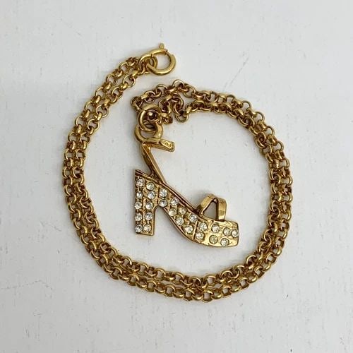 AUTHENTIC FERRAGAMO GP RHINESTONE CHAIN NECKLACE SHOE EMBLEM CHARM JEWELRY (1 of 2)