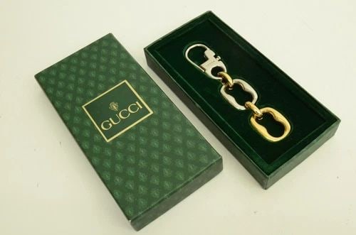 AUTHENTIC GUCCI GOLD SILVER PLATED LINK KEYCHAIN JEWELRY ACCESSORY PULL CLIP (1 of 2)