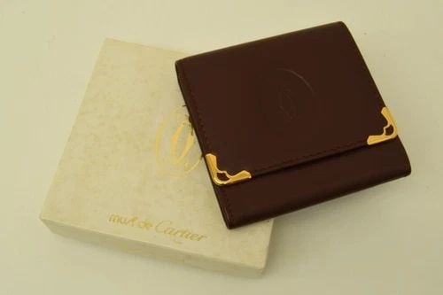 AUTHENTIC CARTIER VINTAGE LEATHER DOUBLE C DECOR WALLET COIN CASE BURGUNDY LOGO: AUTHENTIC CARTIER VINTAGE LEATHER DOUBLE C DECOR WALLET COIN CASE BURGUNDY LOGO Authentic Cartier Vintage Leather Double C Decor Wallet Coin Case Burgundy Logo Authentic Cartier Vintage Leather Double