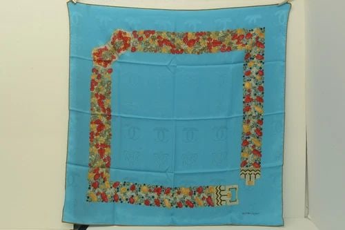 AUTHENTIC MUST CARTIER 100% SILK SCARF BLUE FLORAL JEWELRY BELT 90CM EMBROIDERED (1 of 2)
