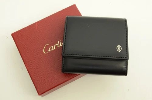 AUTHENTIC CARTIER VINTAGE LEATHER COIN CASE WALLET BLACK SP DECOR LOGO POUCH: AUTHENTIC CARTIER VINTAGE LEATHER COIN CASE WALLET BLACK SP DECOR LOGO POUCH Authentic Cartier Vintage Leather Coin Case Wallet Black SP Decor Logo Pouch Authentic Cartier Vintage Leather Coin Case Wa