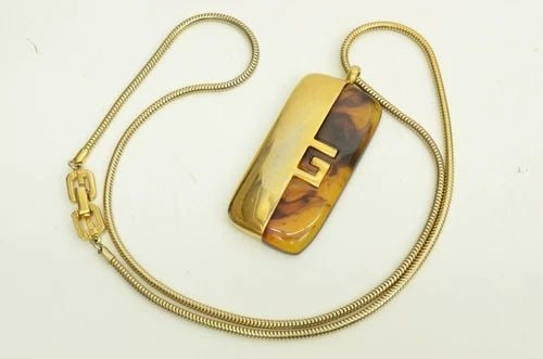 AUTHENTIC GIVENCHY GP AMBER PENDANT NECKLACE VINTAGE G CHARM JEWELRY ACCESSORY (1 of 2)