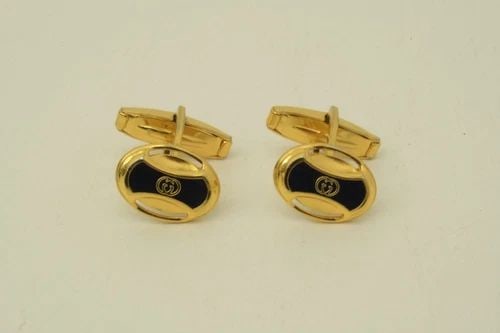 AUTHENTIC GUCCI CUFFLINKS GOLD PLATED BLACK LOGO GG CLASSIC FASHION ACCESSORIES (1 of 2)