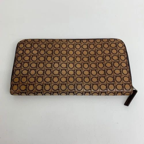 AUTHENTIC SALVATORE FERRAGAMO ZIP CLUTCH WALLET BROWN LEATHER GANCINI LOGO SP (1 of 2)