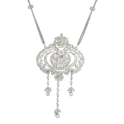 VICTORIAN STYLE DIAMOND GOLD PENDANT 18K WHITE DOUBLE CHAIN NECKLACE (1 of 2)