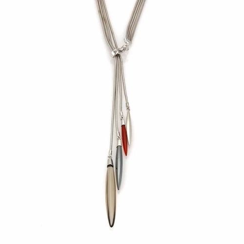 TIFFANY & CO. GOLD NECKLACE 18K WHITE MULTI CHAIN SPEARS DANGLE LARIAT STYLE: TIFFANY & CO. GOLD NECKLACE 18K WHITE MULTI CHAIN SPEARS DANGLE LARIAT STYLE This is an authentic lariat necklace by Tiffany & Co. from the Feather collection. It is crafted from 18k white gold in a p