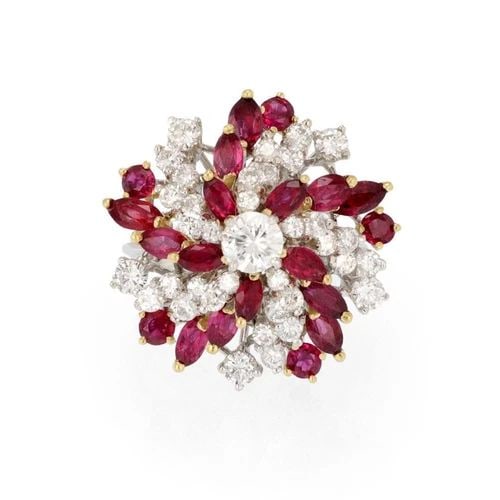 ESTATE DIAMOND RUBY RING 14K TWO TONE GOLD HAREM BAND SIZE 7.75 (1 of 2)
