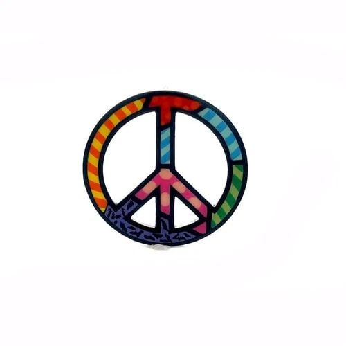 ROMERO BRITTO X OC GOLD PENDANT/PIN PEACE SIGN ENAMEL 18K WHITE: ROMERO BRITTO X OC GOLD PENDANT/PIN PEACE SIGN ENAMEL 18K WHITE This authentic Orianne Collins changeable pendant to brooch is by designer Romero Britto, it is crafted from solid 18k white gold. It fe