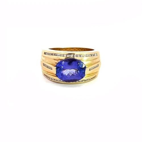 MEN'S TANZANITE DIAMOND RING 14K YELLOW GOLD SIZE 9 (1 of 2)