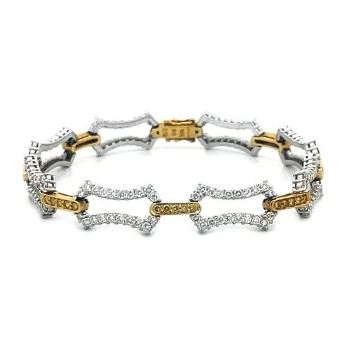 SEIDENGANG DIAMOND GOLD BRACELET 18K TWO TONE FANCY LINK: SEIDENGANG DIAMOND GOLD BRACELET 18K TWO TONE FANCY LINK This is a stunning diamond bracelet by designer Seidengang, crafted from 18k yellow and white gold. This bracelet exudes beauty with its intric