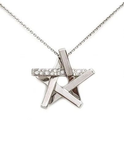 TIFFANY & CO. GEHRY AXIS DIAMONDS 18K WHITE GOLD STAR PENDANT NECKLACE: TIFFANY & CO. GEHRY AXIS DIAMONDS 18K WHITE GOLD STAR PENDANT NECKLACE 66409 Tiffany & Co. Gehry Axis Diamonds 18k White Gold Star Pendant Necklace Description This gorgeous authentic necklace is from