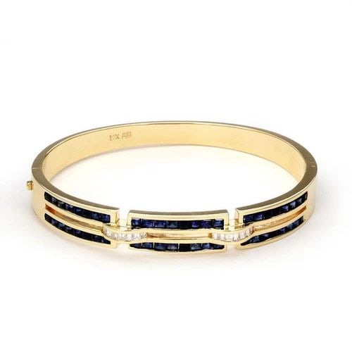 ESTATE 4.10CT SAPPHIRE & DIAMOND 14K YELLOW GOLD BANGLE BRACELET (1 of 2)
