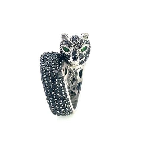 SONIA BITTON GOLD PANTHER RING 3.50CT BLACK DIAMOND 14K WHITE BYPASS STYLE: SONIA BITTON GOLD PANTHER RING 3.50CT BLACK DIAMOND 14K WHITE BYPASS STYLE This Sonia Bitton gold panther ring is a stunning piece of jewelry that showcases black diamonds in pave setting, the ring is